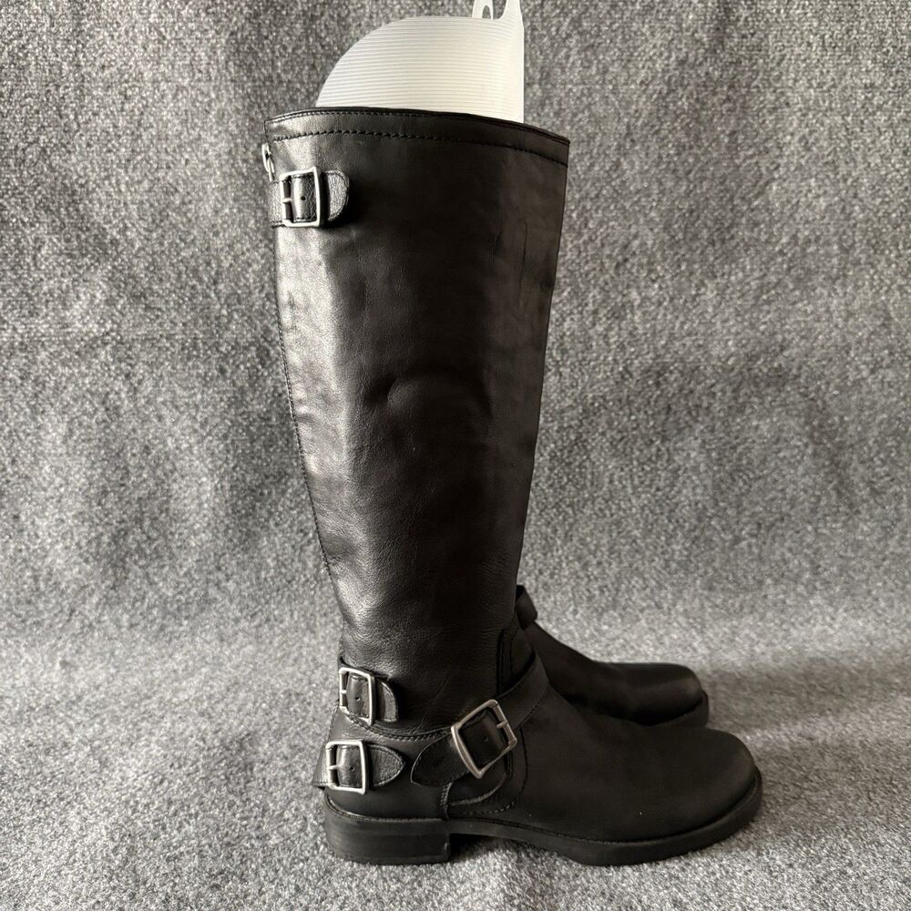 ARTURO CHIANG Black Knee High Leather Boots Buckle Zip Women’s 8.5M